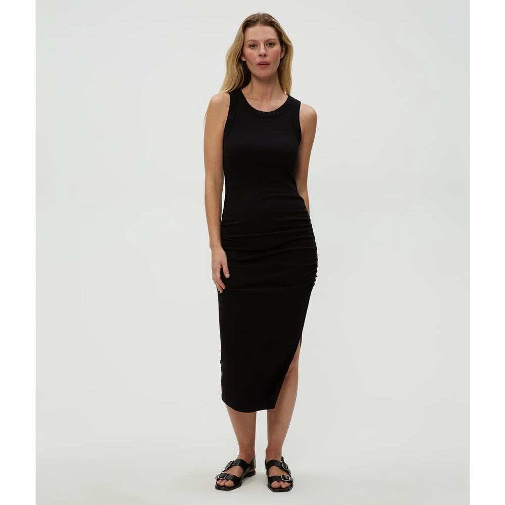 Michael Stars Women's Black Wren Side Slit Crew Neck Midi Dress Size Medium